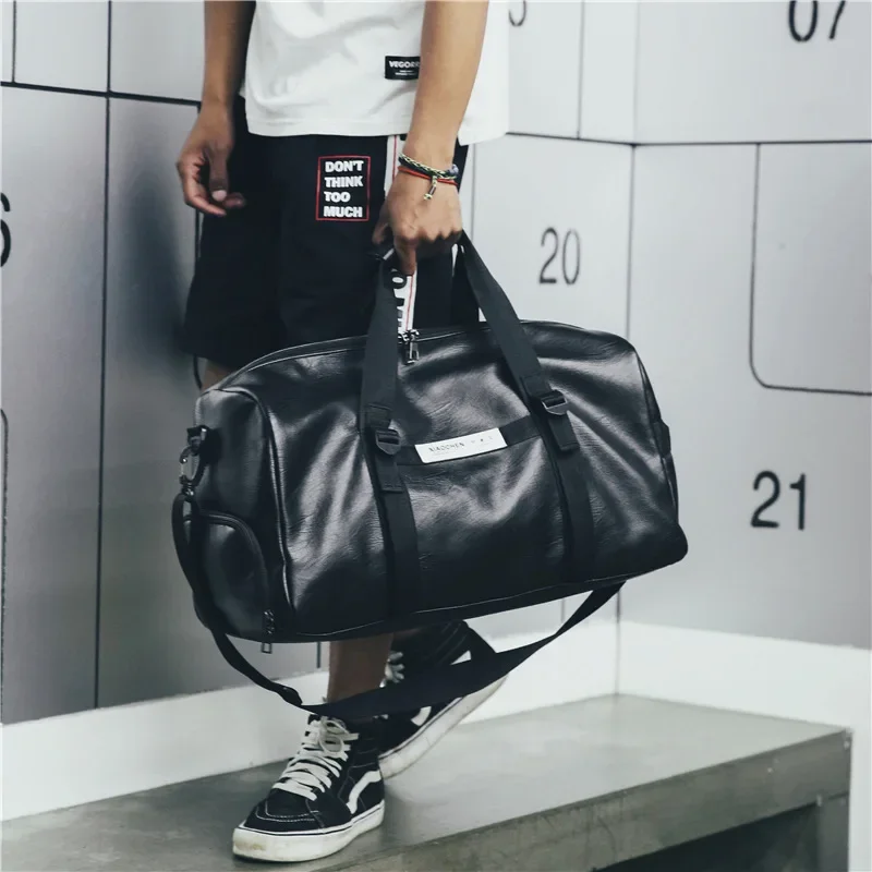 Men Leather Gym Bag Women Fitness Shoe Compartment Sport Bags Waterproof Travel Training Large Capacity Luggage Shoulder Handbag 2