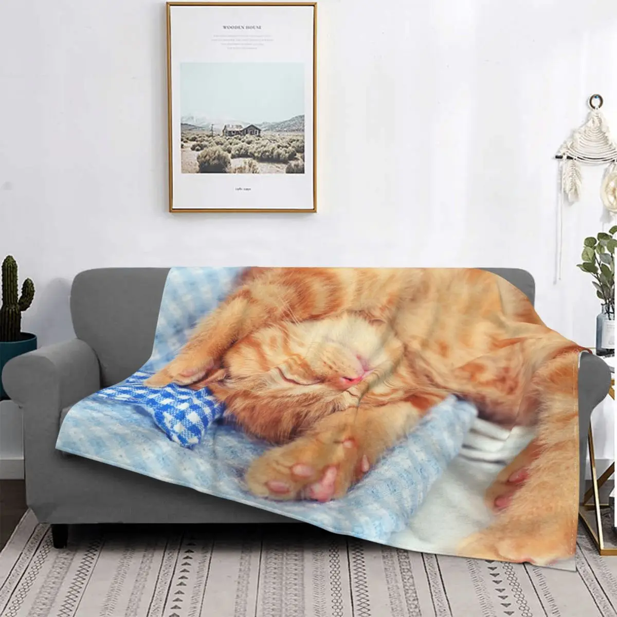 

Cute Sleeping Cat Fashion Blanket Cover Coral Fleece Plush 3D-printed Pet Children Kids Lightweight Throw Blankets for Outdoor