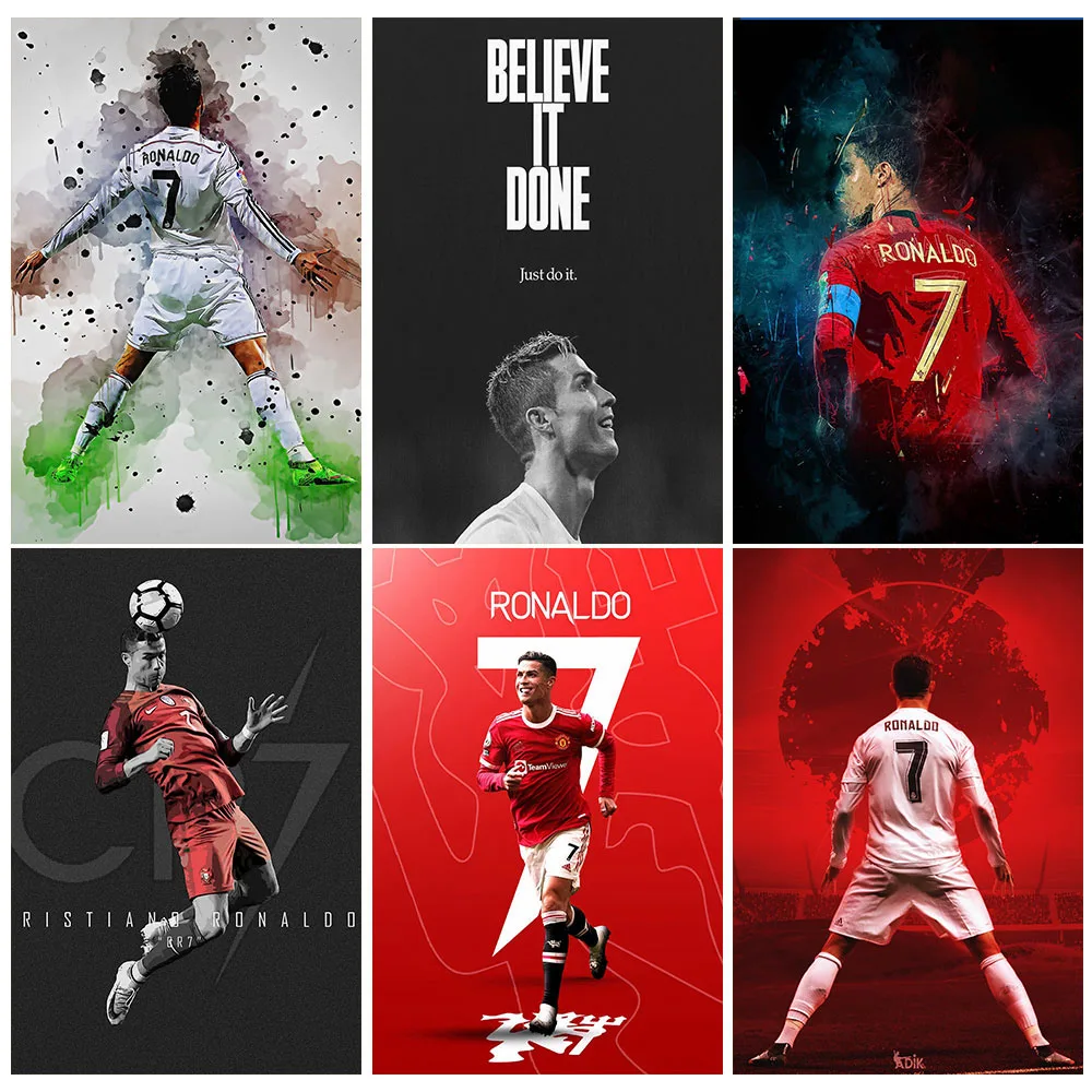 축구 슈퍼스타 Cr7 아트 포스터 벽 아트 장식 그림, 프레임 없는 방 홈 장식, 축구 클럽 팬 컬렉션 선물