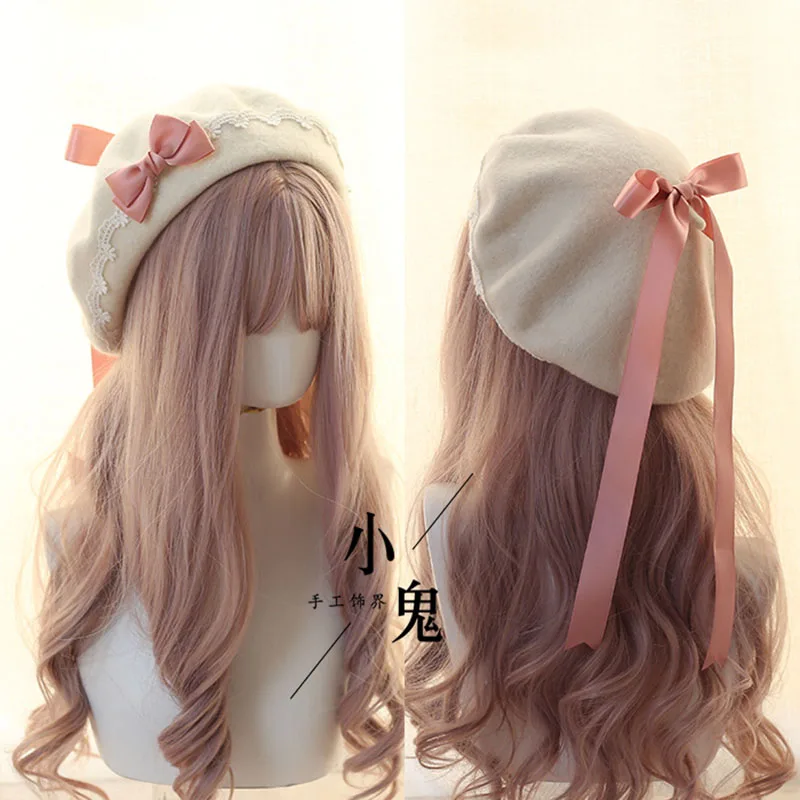

lolita hat Japanese cute girl cartoon bow tie hat woolen lolita sweet beret