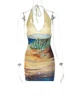 Hugcitar 2024 Spring Halter Knitted Scenery Print Backless Lace Up Sexy Mini Dress Women Fashion Clothes Beach Vacation Party 6