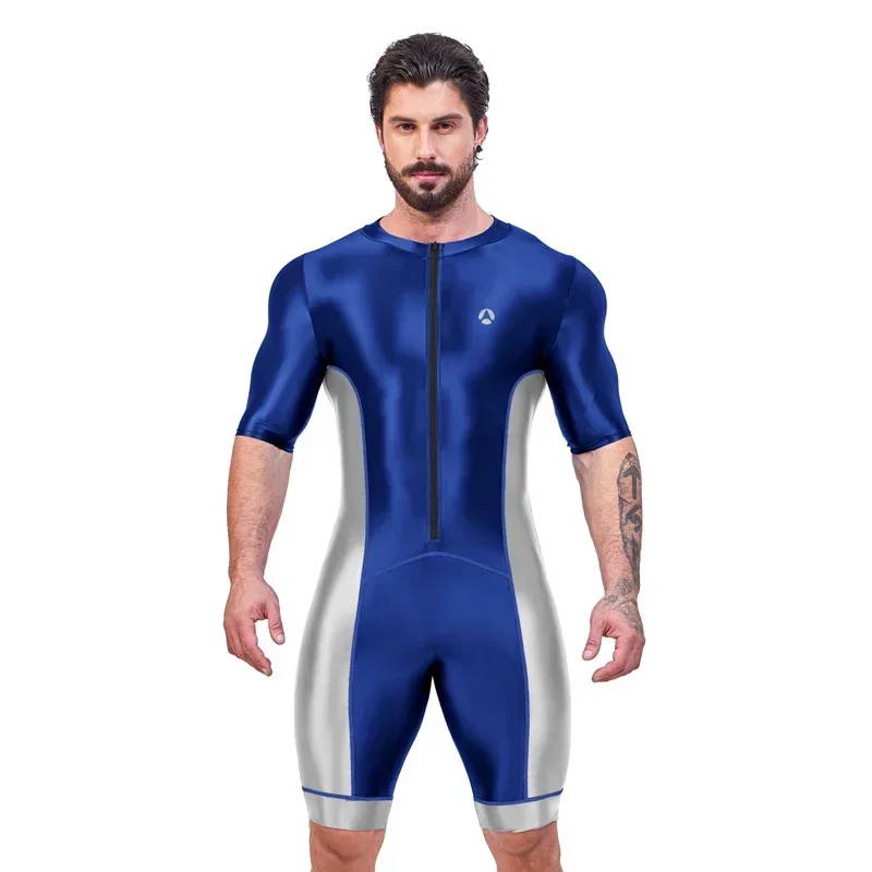 Sports Jumpsuit Pants AMORESY Gladius Series Front Zipper Short-sleeved Spandex Sports Knee Length Romper Unitard Jumpsuit Fitness Swimwear Swimsuit