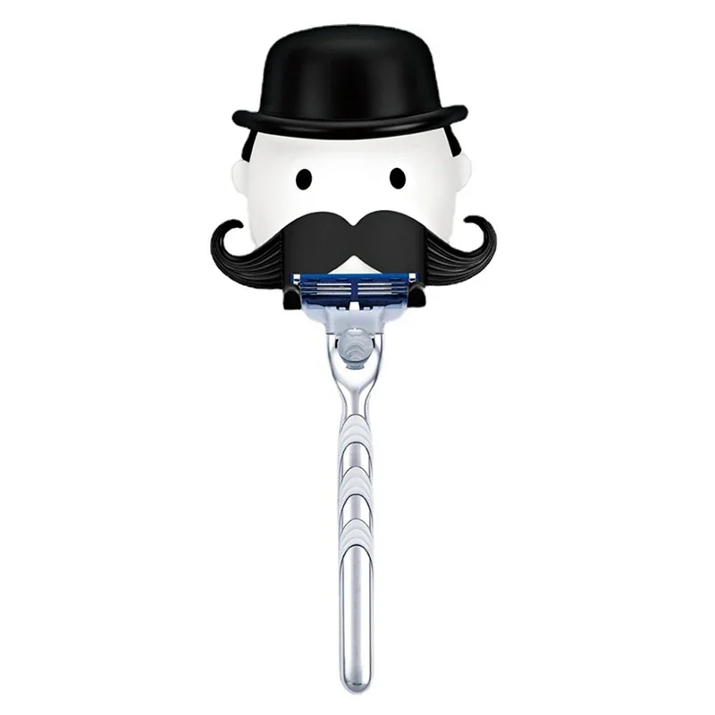 Razor Holder Wall Razor Beard Shaver Holder Storage Moustache Shape Plastic Bathroom Washroom Sucker Storage Rack Organizer Suction Cup Hook