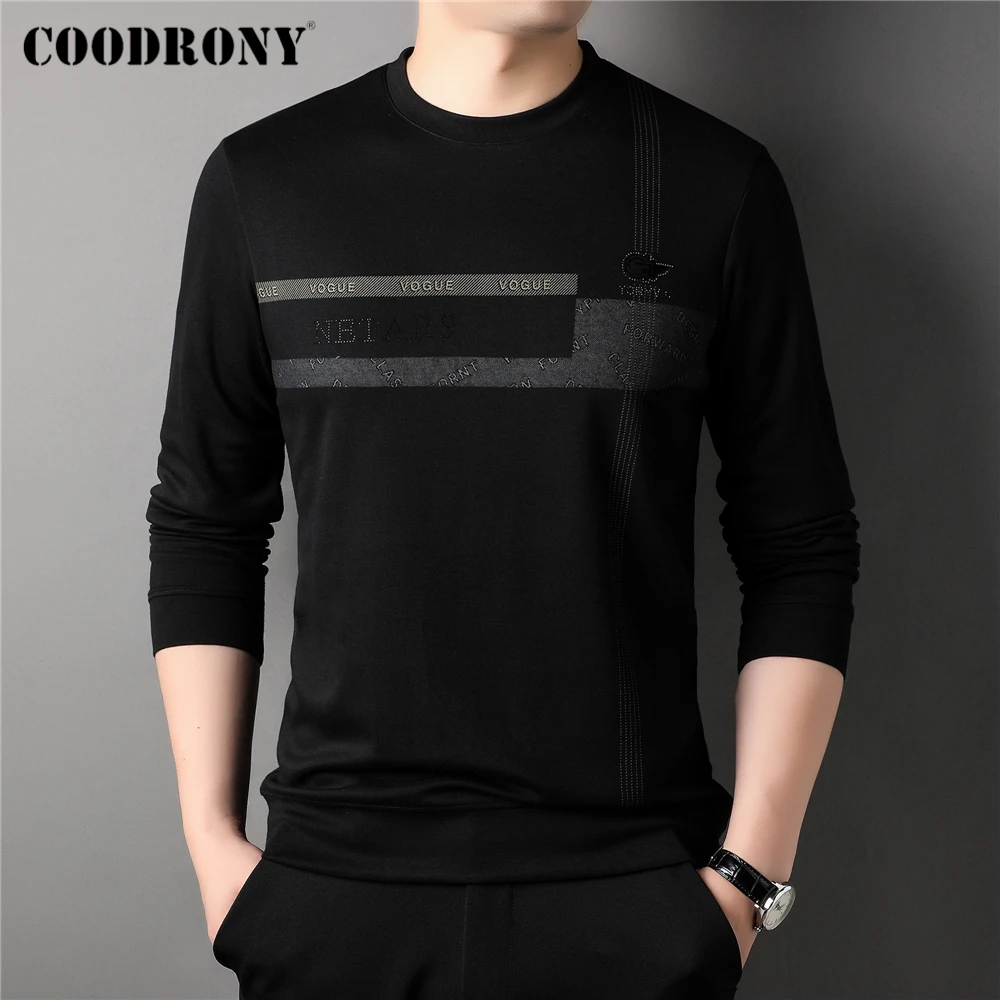 

COODRONY брендовая Классическая футболка с длинным рукавом для мужчин с круглым вырезом весенняя одежда Новое поступление топ уличная одежда Повседневная Мягкая футболка Homme Z5139
