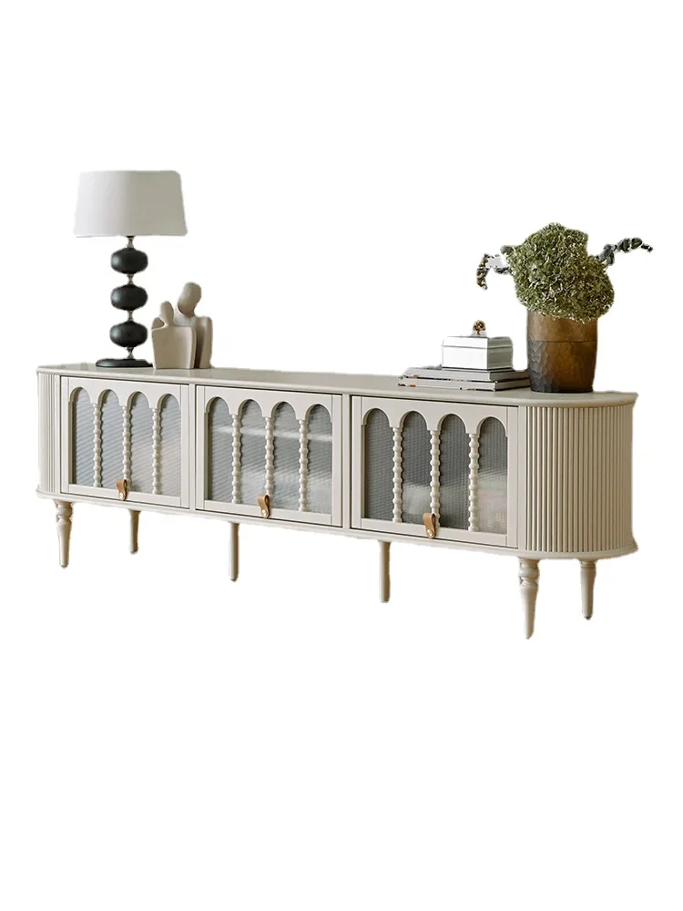 

French Cream Style Solid Wood TV Cabinet Living Room Home American Retro Storage Locker