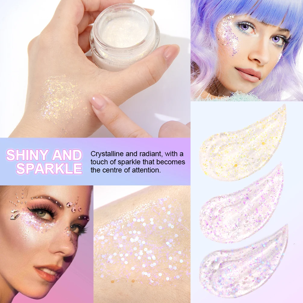 With Smear Spoon Multifunctional Eye Glitter Nail Hair Body Face Glitter Gel Art Flash Loose Sequins Cream Festival Glitter Deco 5