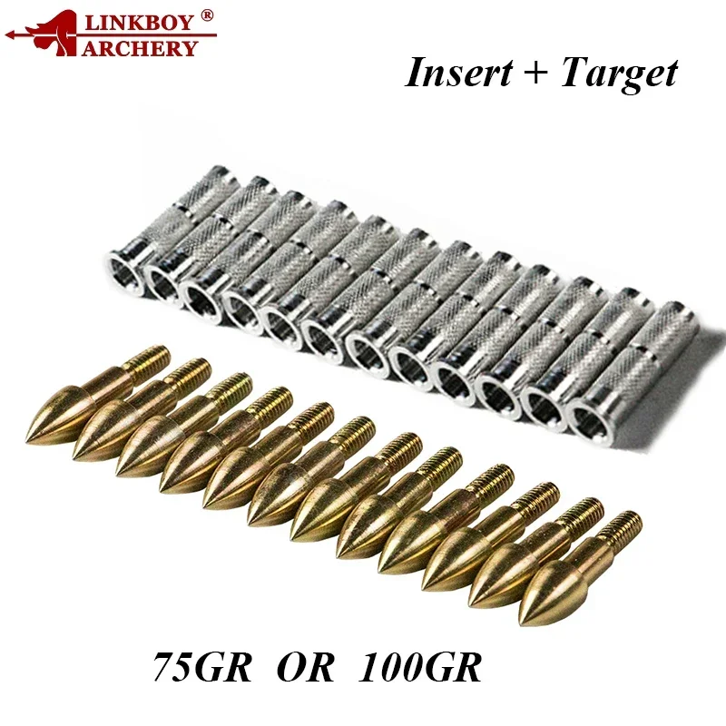 Linkboy Archery Arrowheads Arrow Point, Target Tips, Insert Compound Bow Hunting, 75GR, 100gr, 12Pcs