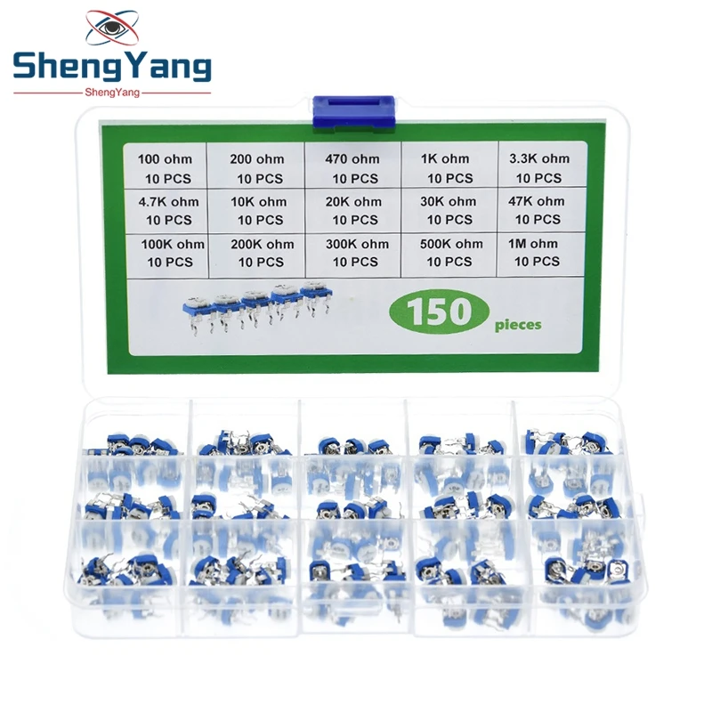1 BOX = 150 Stück RM065 Trimmer-Potentiometer-Set 220/470/1K/3,3K/4,7K/10K/20K/30K/47K/100K/200K/300K/500K/1M Ohm RM-065 Potentiometer – Detail 2