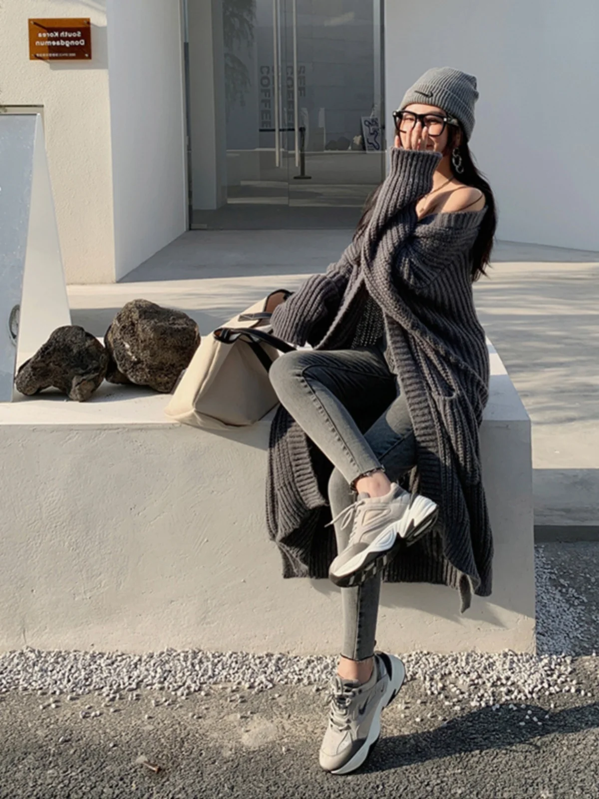 Autumn Winter Knitted Long Sve Sweater Coat Medium Length Outerwear Lazy Sle plus Size Women's Cardigan Jaet