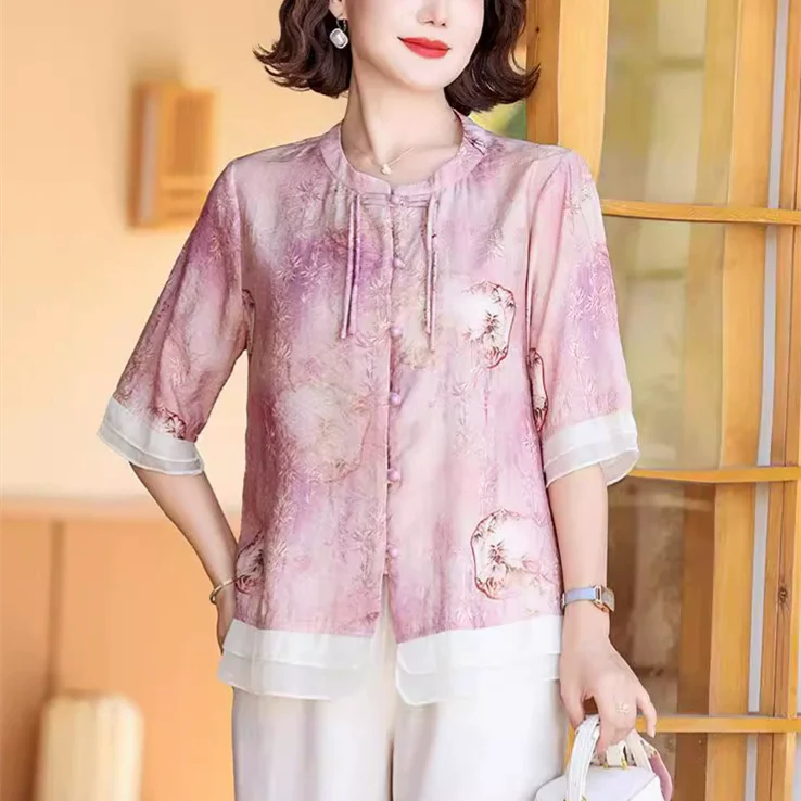 Thin Chiffon T Shirt Women Chinese Summer T-Shirt Blusas Casual Ladies Tshirt Harajuku Camiseta Mujer Top Tee Woman Clothes, women chinese shirt