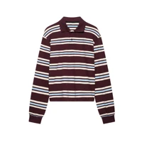 DUOPERI femmes mode 2025 nouveau rayé pull chemises revers cou manches longues élégance femme Chic dame Polo hauts 3