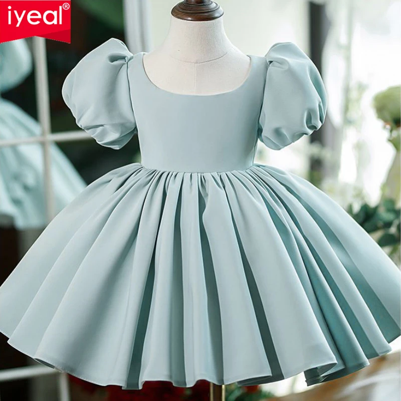 

IYEAL Children Summer Blue Dresses Baby Girl's 1st Birthday Banquet Dresses Flower Girl Wedding Host Princess Dress