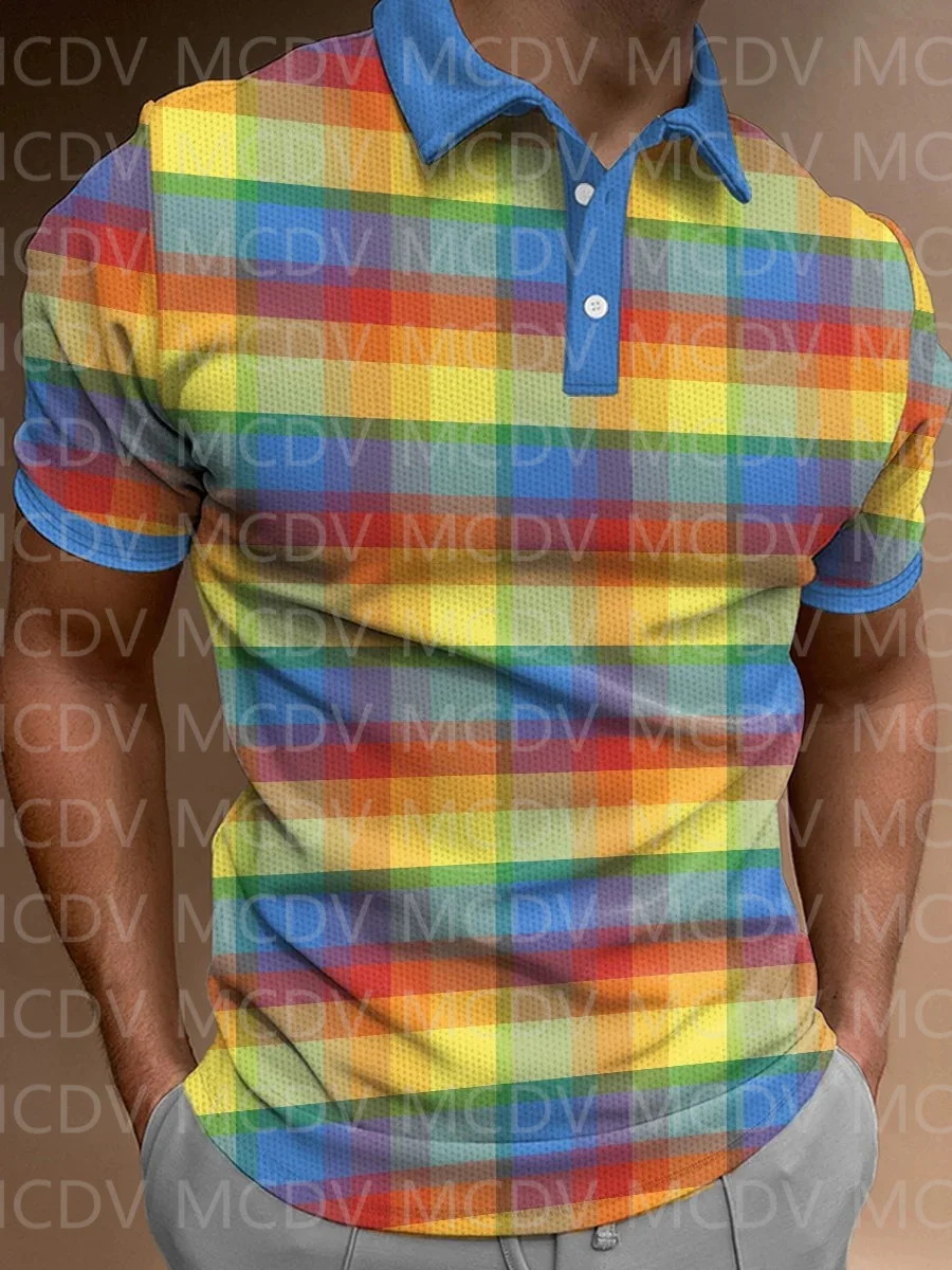 

Rainbow Plaid Print Polo Shirt 3D Printed Polo Shirt Summer Men's Tops