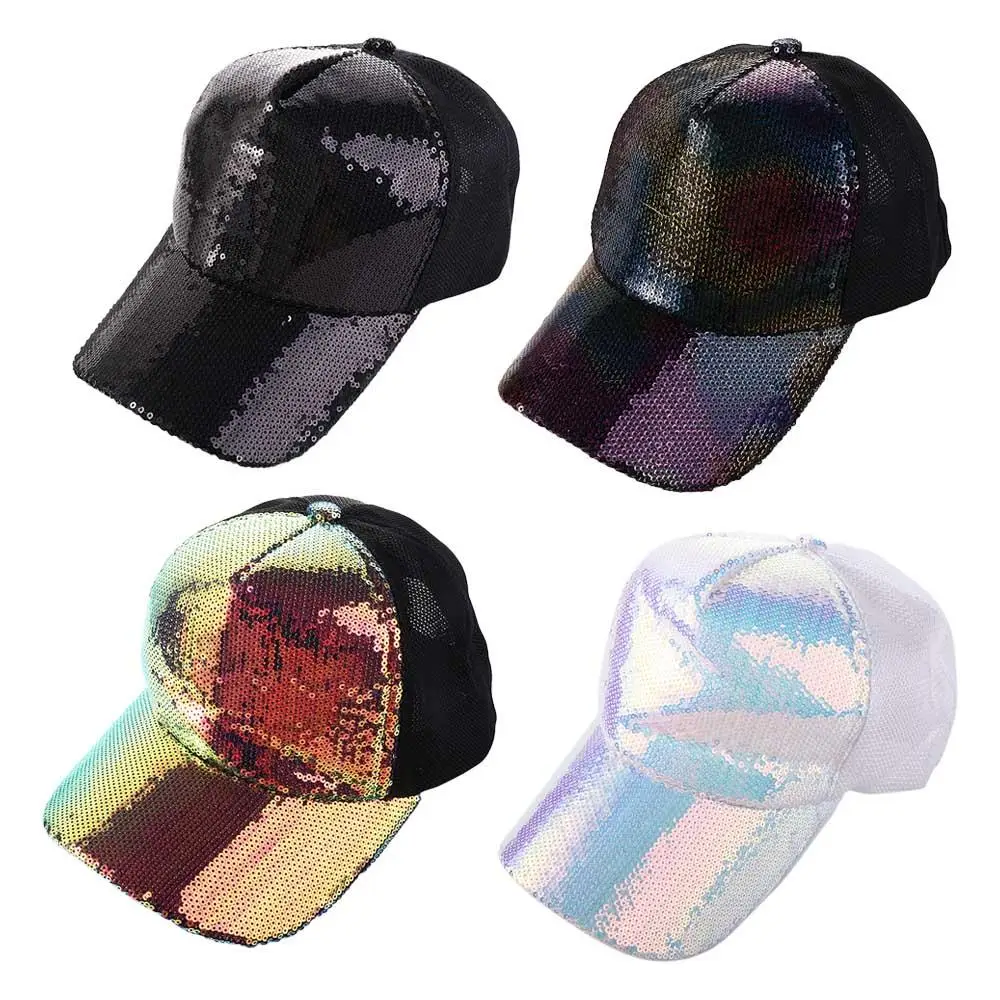 

Hip Hop Sun Protection Curved Brim Shining Hollow For Men Sequins Women Baseball Cap Korean Sun Hat Outdoor Sports Caps