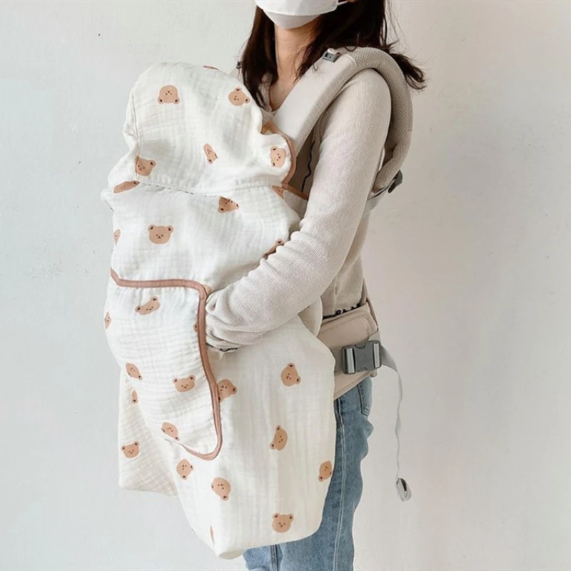 

Cute Bear Muslin Baby Clothes Swaddle Blanket for Newborn Discharge Kit Summer Hooded Cloak Babies Accessories Cotton Infant
