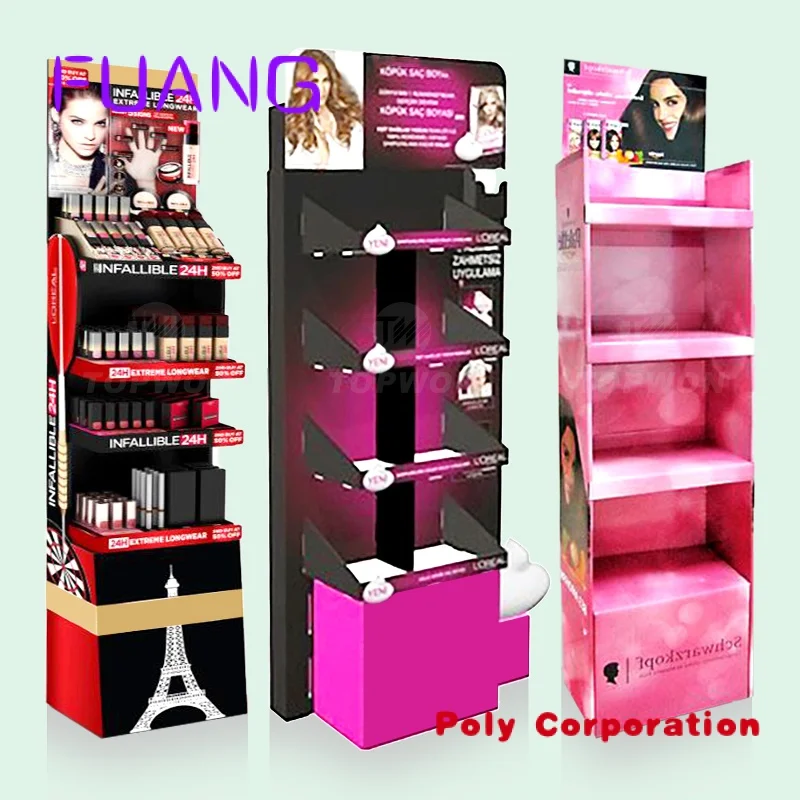Custom  Custom Corrugated POP Skincare Makeup Eyelash Lash Lipstick Floor Cosmetic Cardboard Display Stand for Cosmetics