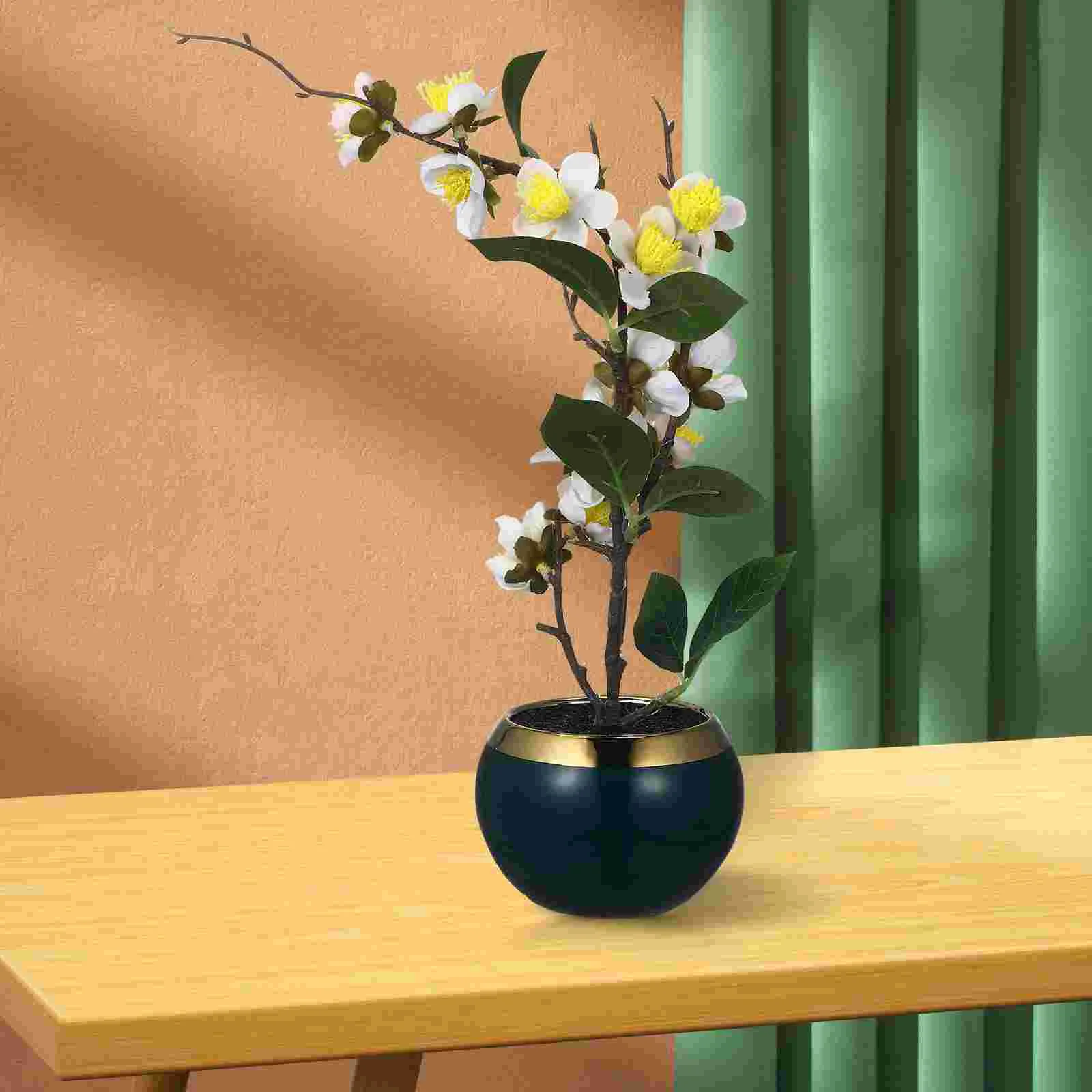 

Bonsai Artificial Plum Potted Plant Home Decor Silk Cloth Fake Bouquet Ornaments