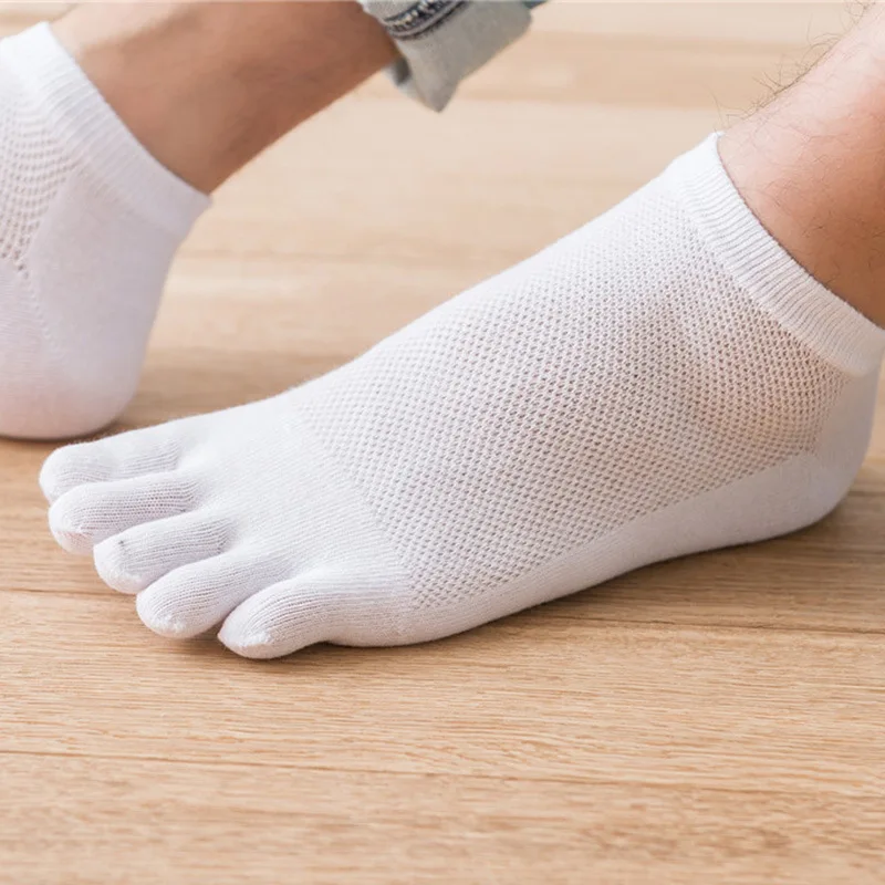 5 Pairs Spring Summer Solid White Black Cotton Toe Socks Thin Mesh Breathable Business Casual Short Socks with Fingers Crew Sox
