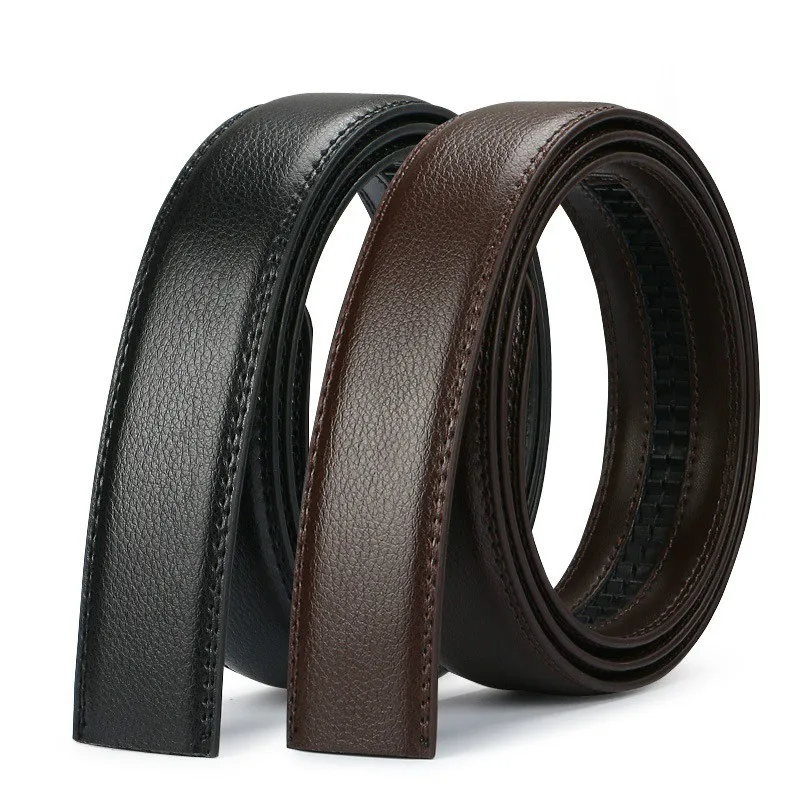 Luxury Men No Buckle Belt PU Leather for Automatic Buckle Waist Strap Long Black Brown Male High