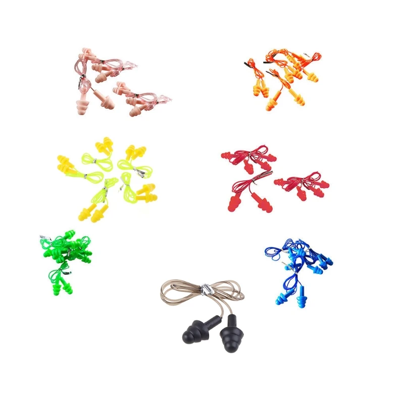 

B36F 5 Pairs Soft Silicone Cord Swimming Ear Plugs Comfortable Waterproof Noise Cance