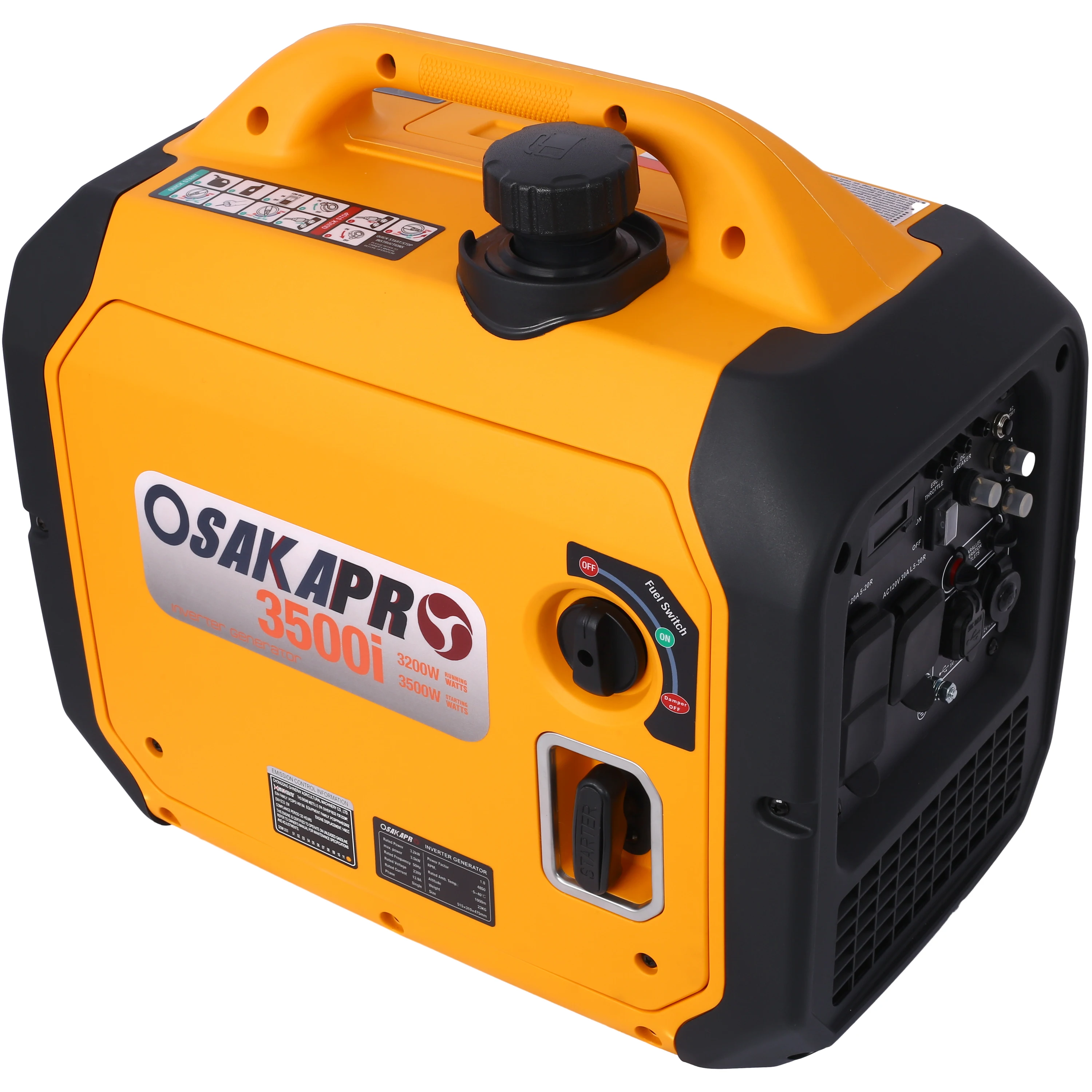 3500 Watt Portable Inverter Generator Gas Powered, EPA Compliant with CO SENSOR, Compact and Lightweight for Home Backup Power,