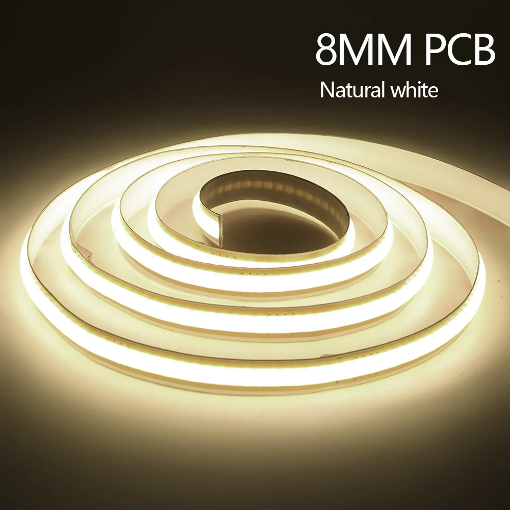 5mm 8mm PCB COB LED Streifen Licht 12V 24V Free Cut 400LEDs/M Hohe Dichte flexible Band 2PIN Draht Home Decor Warm Natürliche Weiß – Detail 20