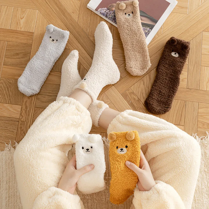 Chaussettes-chaussons Femme Chaudes Antidérapantes - Motifs Animaux (panda, élan...), Acrylique Et Polaire - Taille Unique, Cadeau Noël - 12
