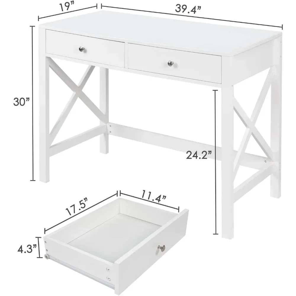 Writing Desk, White Writing Computer Desk with Drawers,Small Modern Table for Bedrooms,White Vanity Table, Writing Desk 3