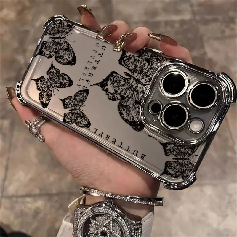 Elegant Butterfly Black Purple Plating Anti-Fall Phone Case