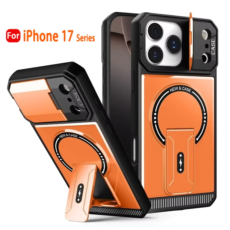 Durable Military Armor Flip Camera Protective Phone Case with Magnetic Fold Stand Cover