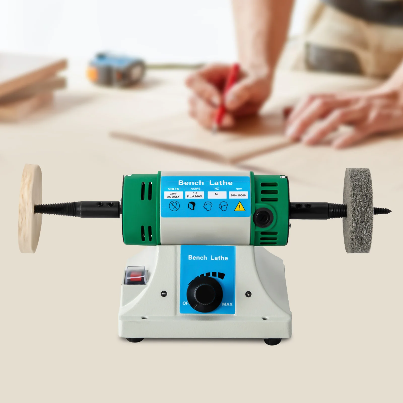 320W AC Polisher Machine Adjustable Variable Speed Multi-function Jewelry Rock Polishing Buffer Bench Lathe with 2 Cloth Wheels - 5