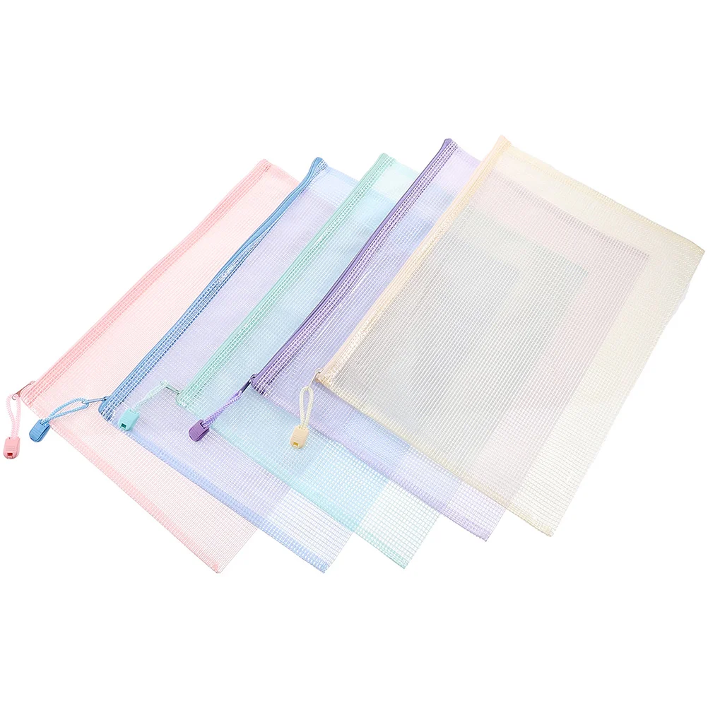 

5 Pcs Zipper File Bag Puzzles Mesh Bags with Pouch Plastic Files Test Design Document Storage Pouches