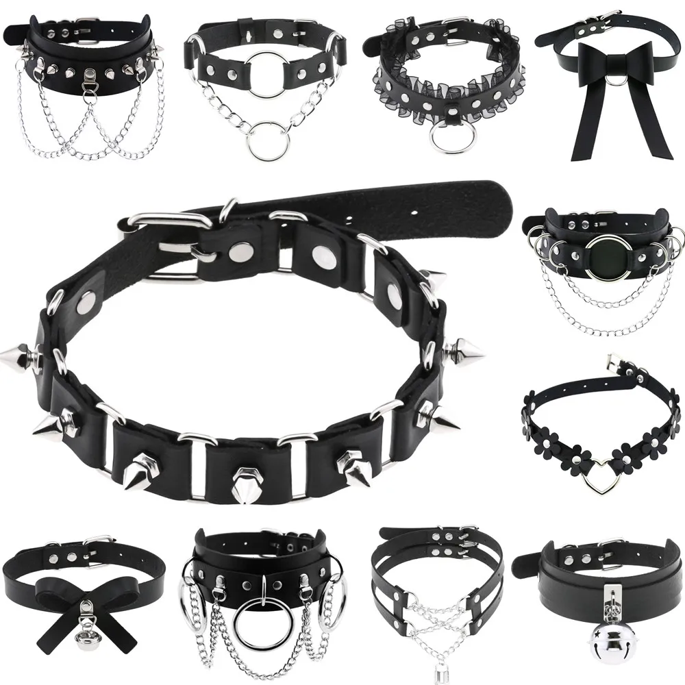 Vintage Hip Hop Rivet Choker Necklace Harajuku Gothic Club PU Leather Collar Torques Necklace Jewelry velvet choker necklaces metal choker necklace lace choker necklaces women jewelry