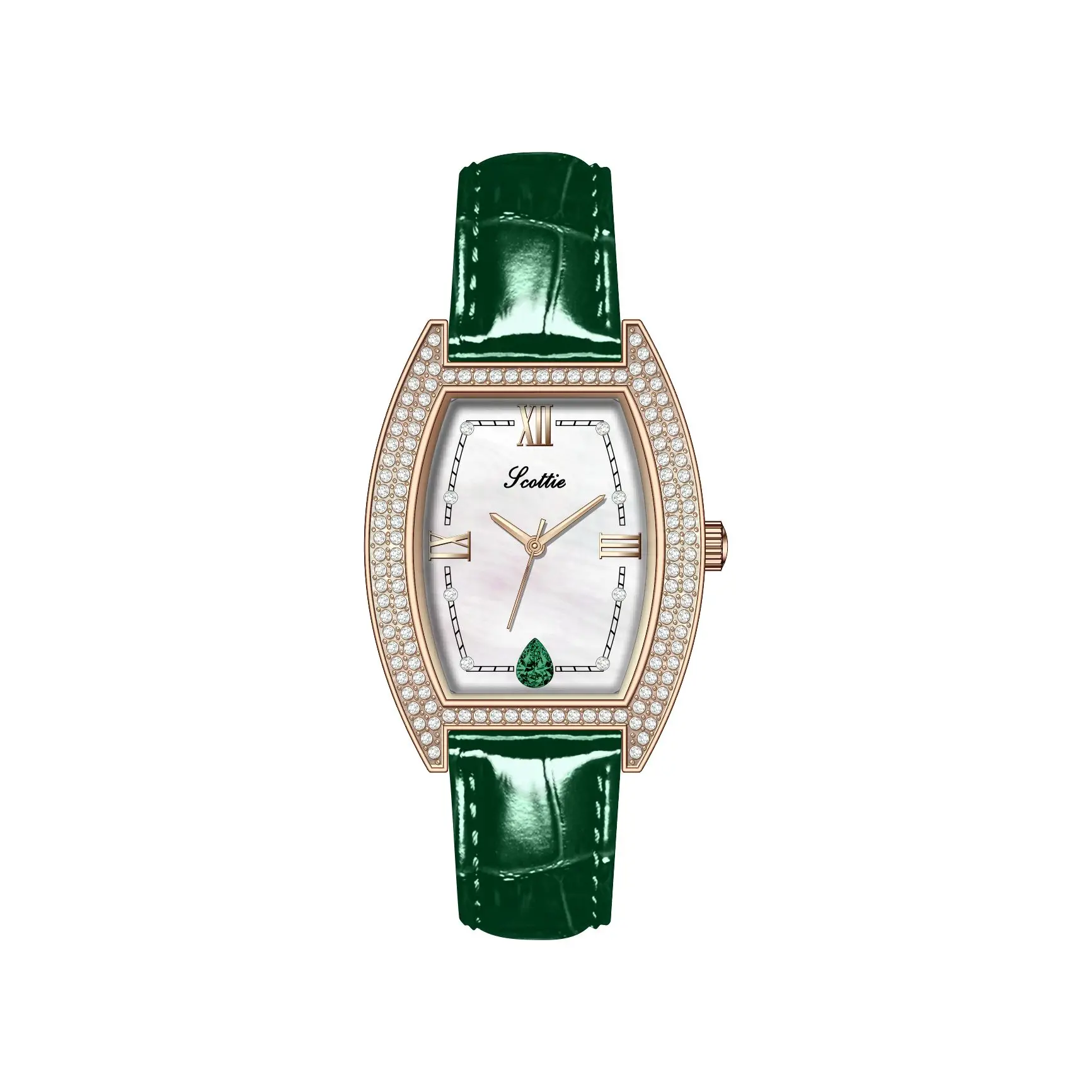 New Diamond Set Wine Bucket Fashion Women's Watch Gem Zircon Leather Waterproof Needle Buckle Gift Patent Leather Quartz Watch