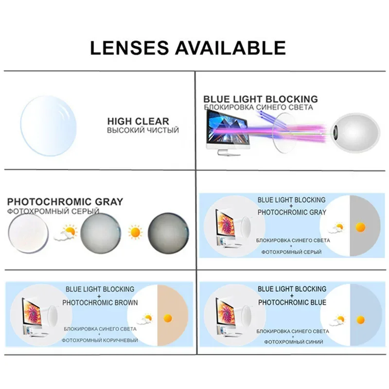 Prescription Glasses For Myopia -0.5 To -10 Blue Light Blocking Or Photochromic Lenses Alloy Frame Eyewear Men Women F579