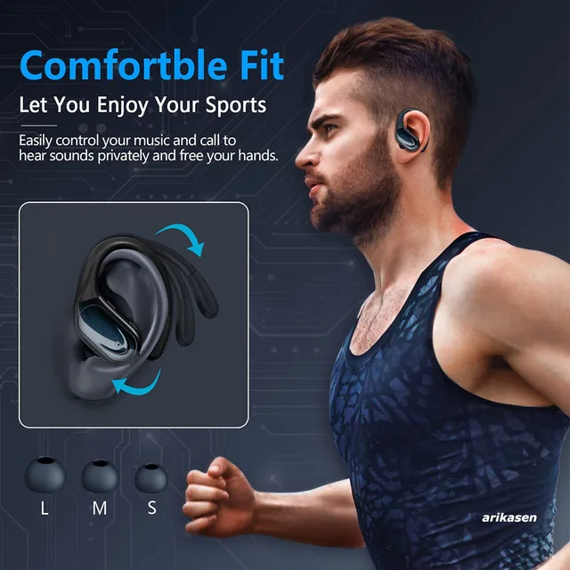 Auricolari wireless Sport Cuffie Bluetooth 5.3 con microfono con cancellazione del rumore 75H HiFi Stereo Over Ear Bud Display a LED USB-C IPX6 3