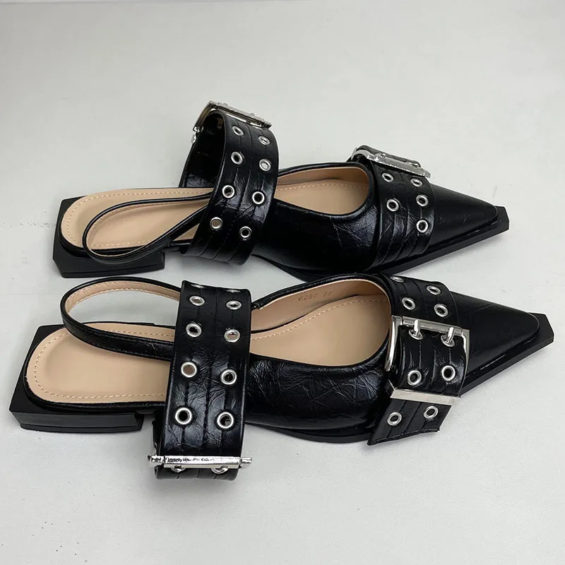 Designer Fashion Big Size 43 Footwear Women Flats Shoes Luxury Female Buckle Slingback Pointed Toe Ladies  Flat With Shoes 2