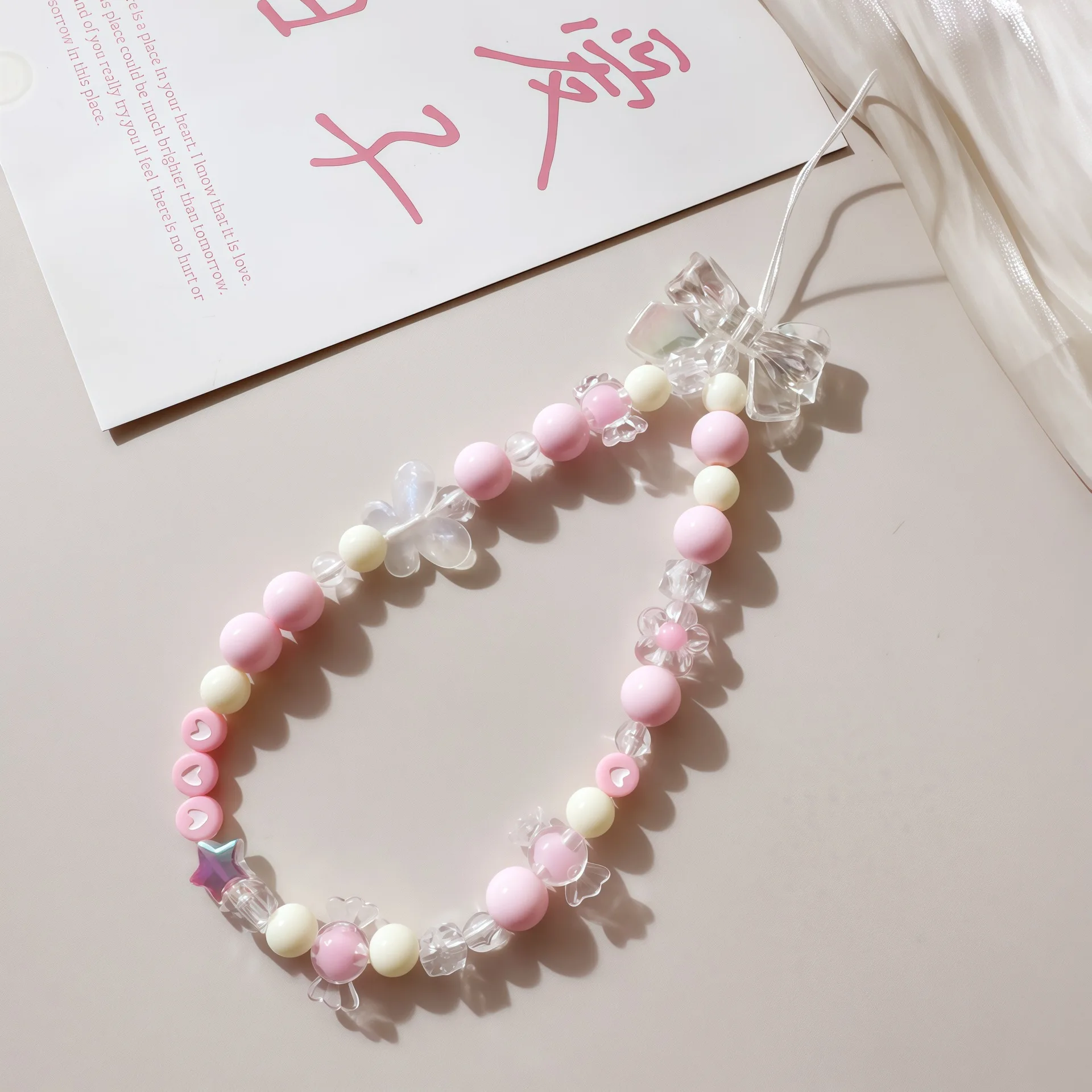 Pink Beaded Versatile Phone and Camera Strap
