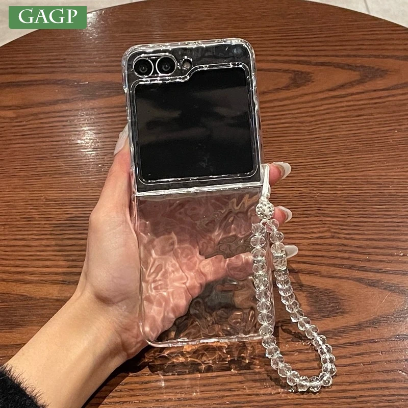 Luxury Water Ripple Clear Soft TPU Case with Bead Bracelet Accents