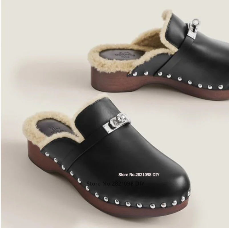 

Мюли женские из овечьей кожи, повседневные сандалии с простым носком, обувь на высоком каблуке, с металлической подошвой из бука