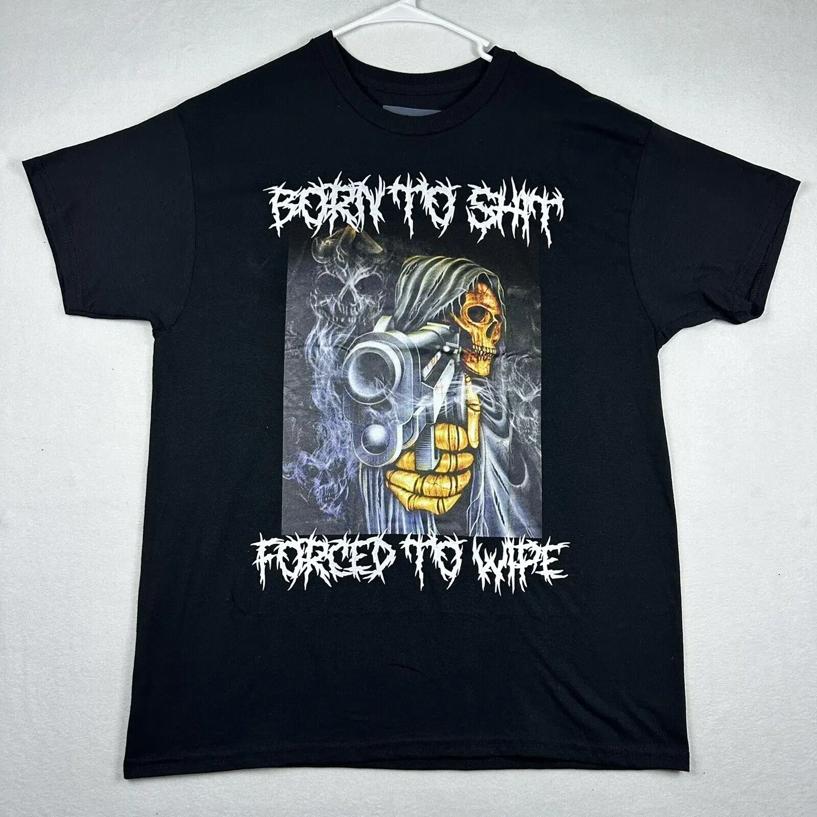 T Shirtn Hearts Born To Sh Shirt Mens Large Black Metal Reaper Wild Crazy Y2K Maniche Lunghe O Corte