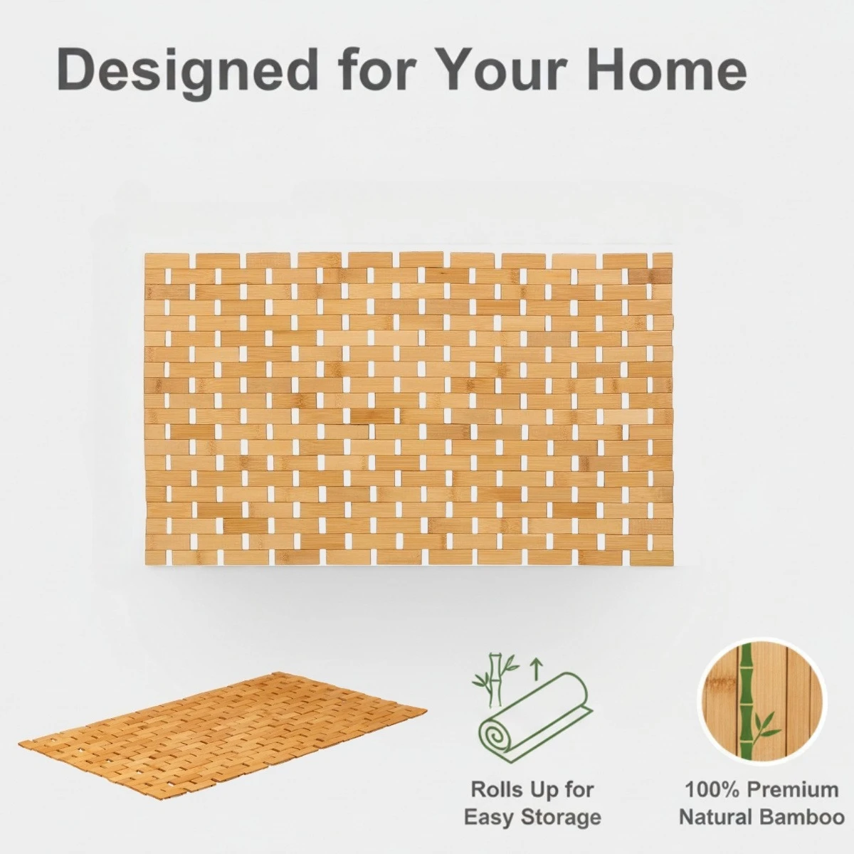 Eco-Friendly Bamboo Shower Mat – Rollable Wooden Slat Design with Quick-Dry, Non-Slip Base
