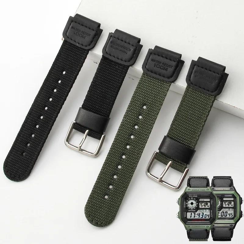 Cinturino In Nylon Per Casio Ex-Band Per Sgw-300H 400H 500H Mrw-200H Ae-1000W Ae-1300 Ae-1200 W-S200H W-800H W-216H W-735H W-215 Aeq-110W