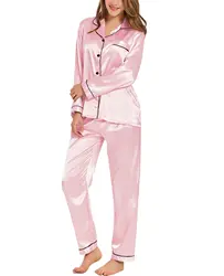 Elegant Women's Silk Satin Two-Piece Loungewear Set - XXL (Pink)