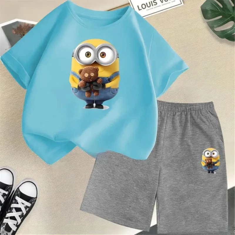 thumbnail image 1 of Conjunto de camiseta y pantalones cortos de dibujos animados de Minions Despicable Me para niños y adolescentes de verano de 2024, ropa para niños y niñas, camiseta de manga corta, traje de moda, 1 of 5