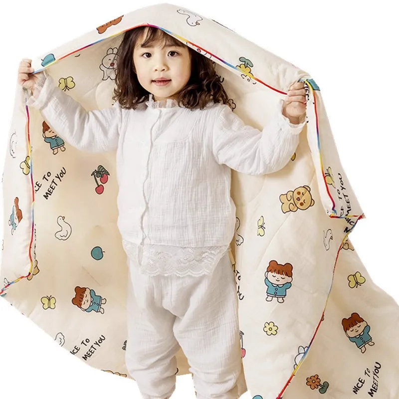 Children's Kindergarten Summer Quilt Soft Cotton Cartoon Air-conditioning Quilt Waffle Double-layer Breathable Yarn Baby Bedding