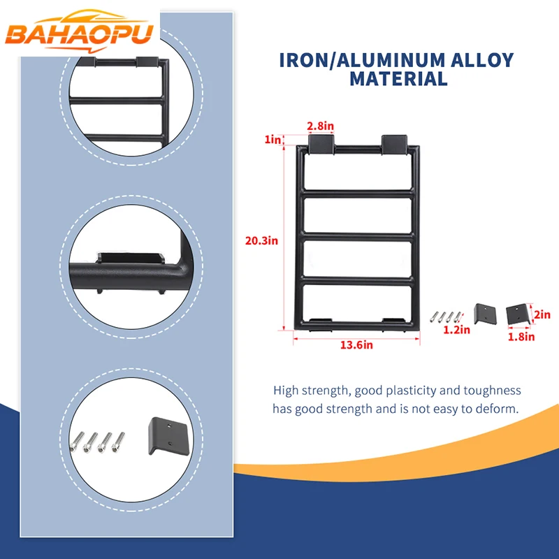 바하오푸 차량 뒷유리창 확장 랙 금속 등반 사다리, 스즈키 짐니 2019년식 이후 4도어 버전용, 외부 액세서리