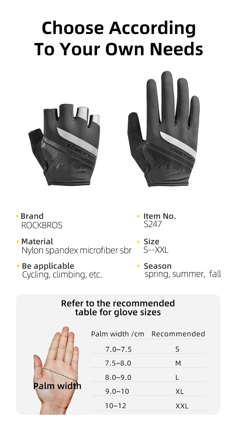 ROCKBROS Fahrradhandschuhe für Herren, Frühling Herbst Fahrradhandschuhe, Sport Halbfinger Outdoor Fahrrad-Handschuhe S247 Serie – Detail 3