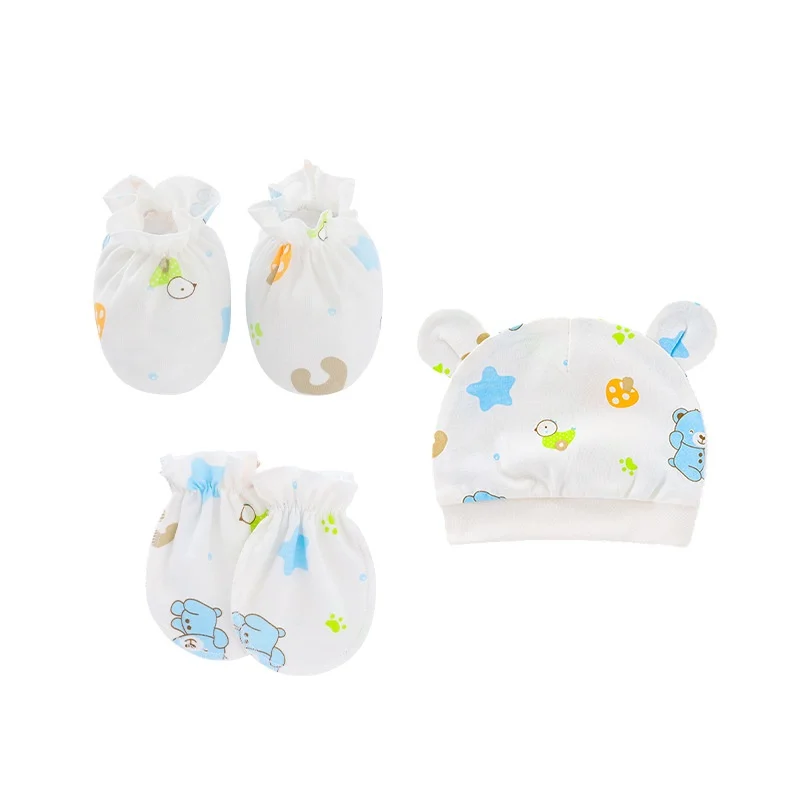0-6 Months 3PC Fashion Anti Scratching Gloves Hat Newborn Protection Face Cotton Scratch Mittens Newborn Baby Cotton Gloves Sock