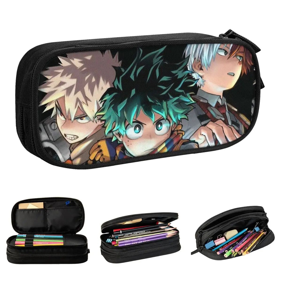 My Hero Academia, astuccio in tela con stampa anime, con doppia cerniera e grande capacità, astuccio per penne scolastiche, per ragazzi e ragazze, Tipo 1, 20*10*7.5cm, Astuccio per matite